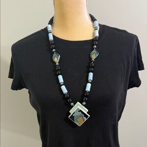 Elegant Black and Blue Beaded Necklace